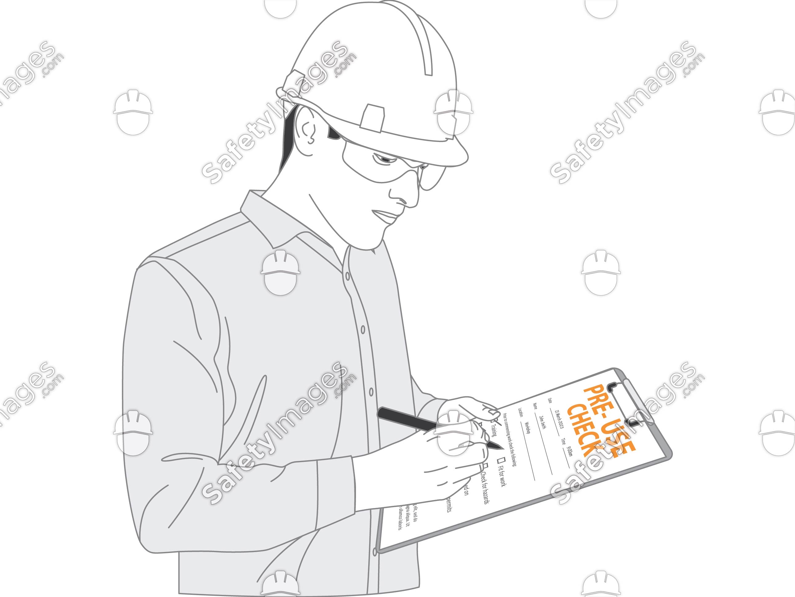 Man Filling in Pre-Use Check Prestart Form on Clipboard – SafetyImages.com