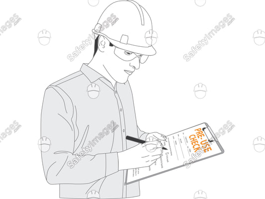 Man Filling in Pre-Use Check Prestart Form on Clipboard