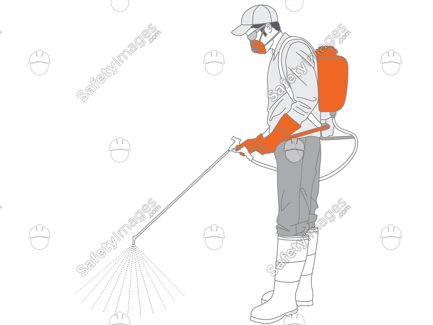 Man Chemical Spraying with Backpack and PPE