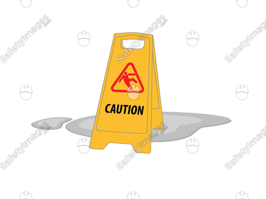 Caution Slippery Floor A-Sign with Spill