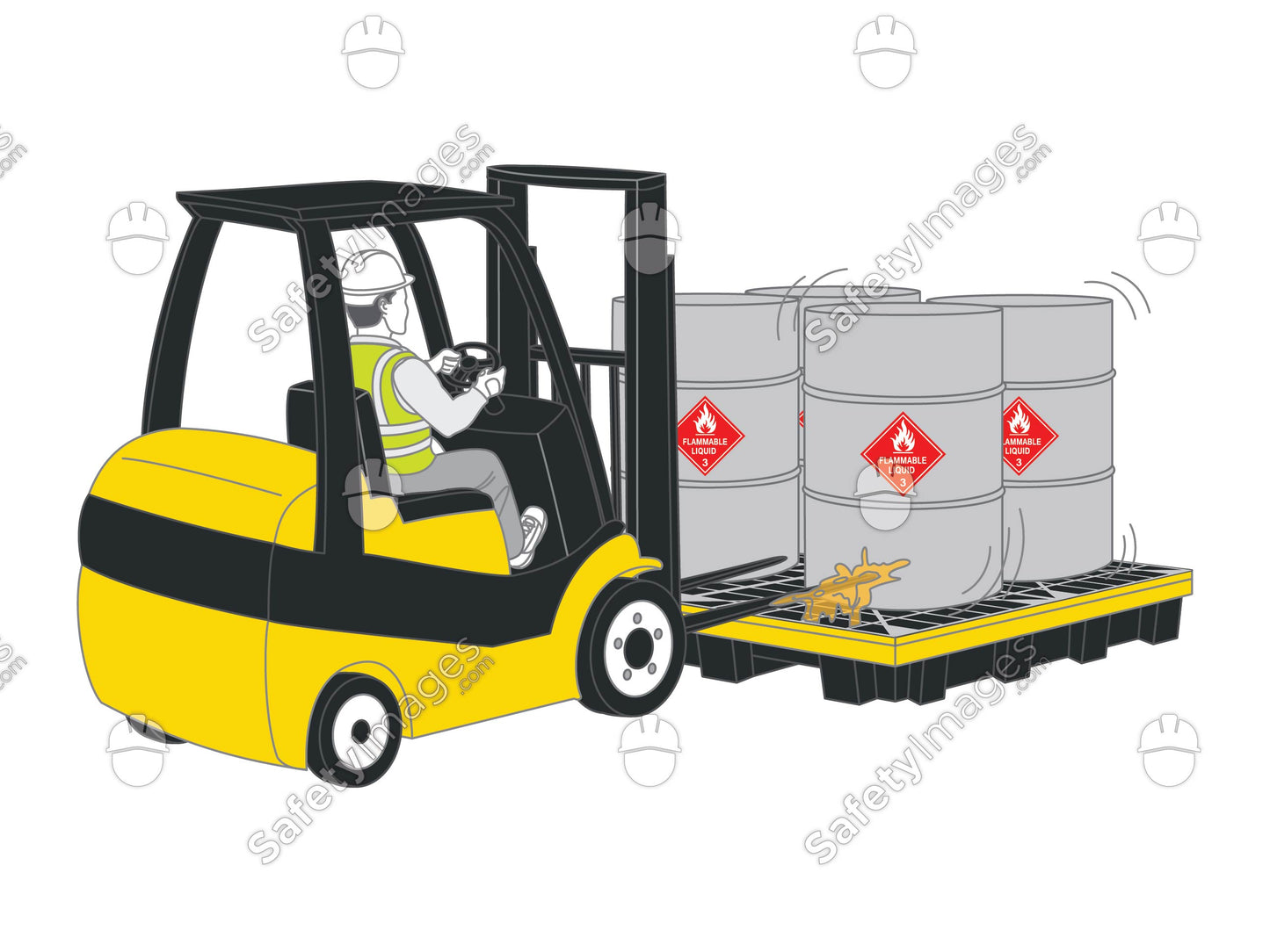 Forklift Tyne Piercing Chemical Drum on Spill Proof Pallet