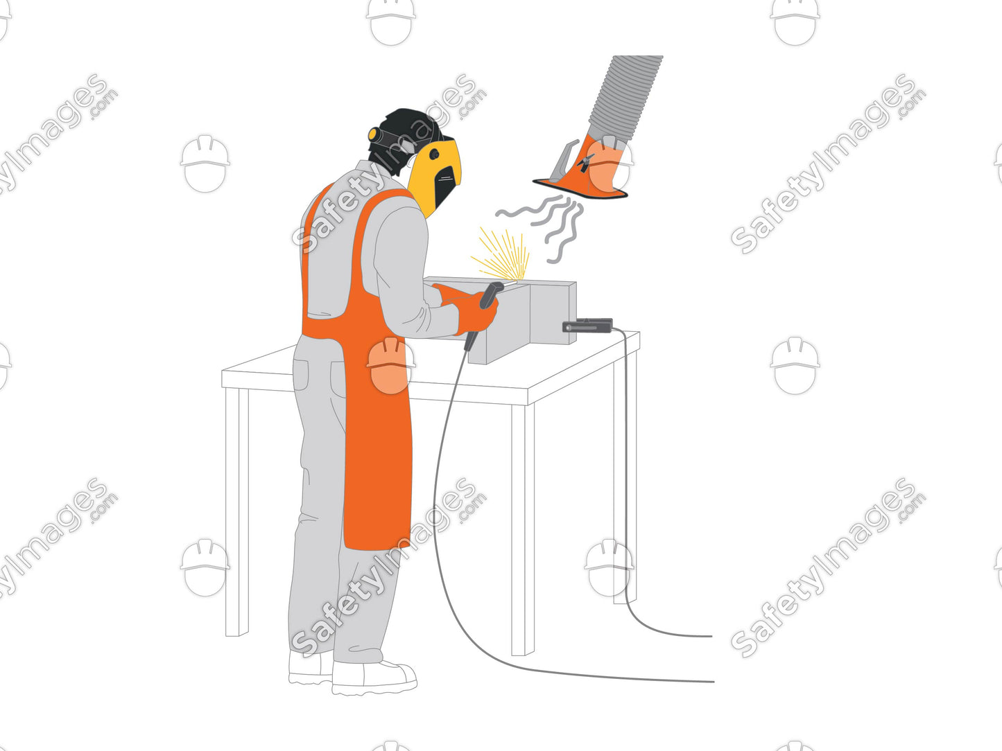 Man Welding at Bench with Fume Extractor