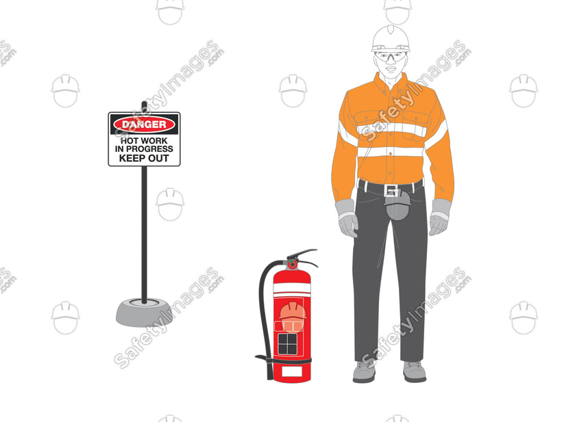Hot Work Sentry with Extinguisher and Danger Sign – SafetyImages.com