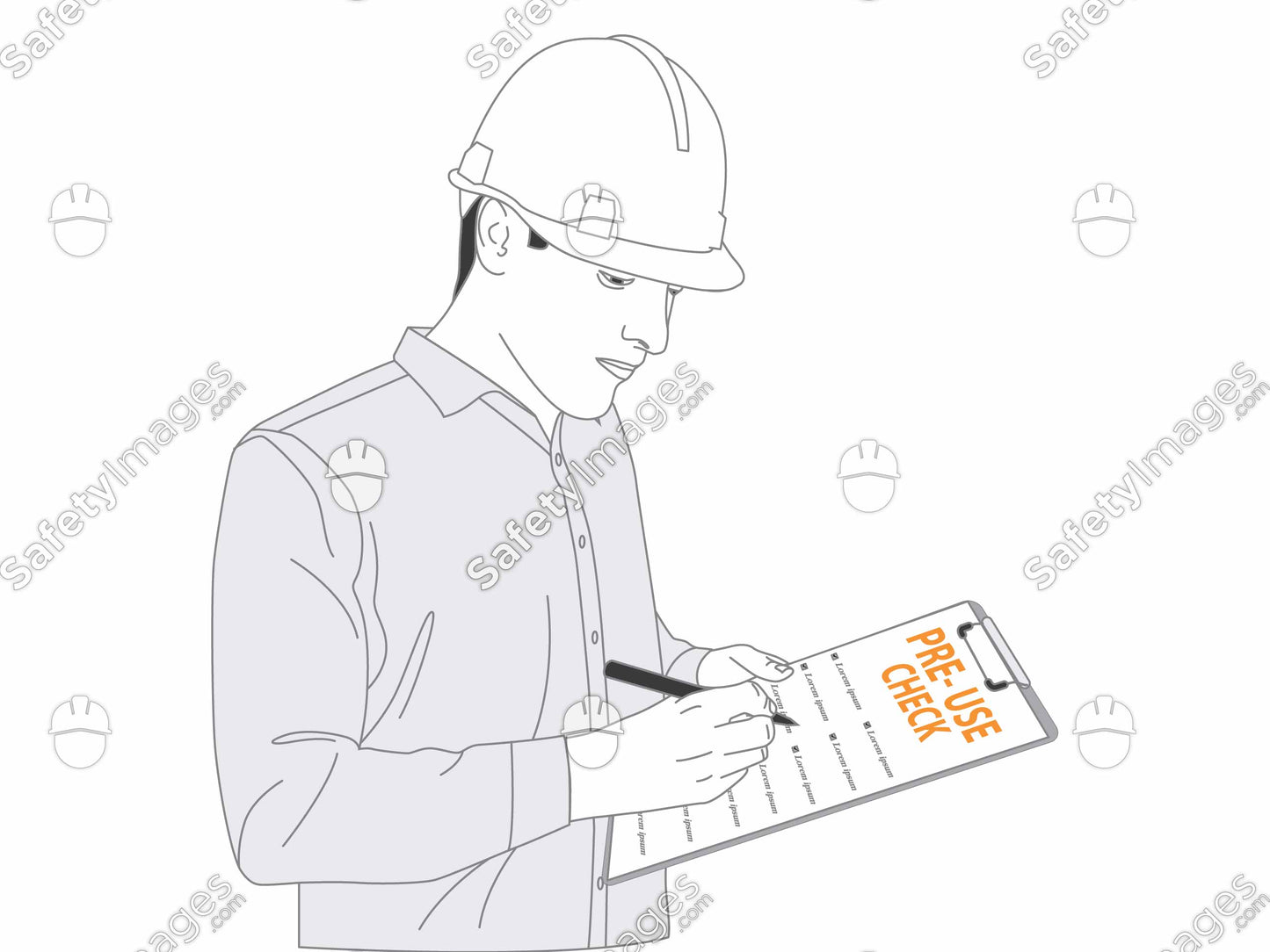 Man with PPE Filling in Pre-Use Inspection on Clipboard