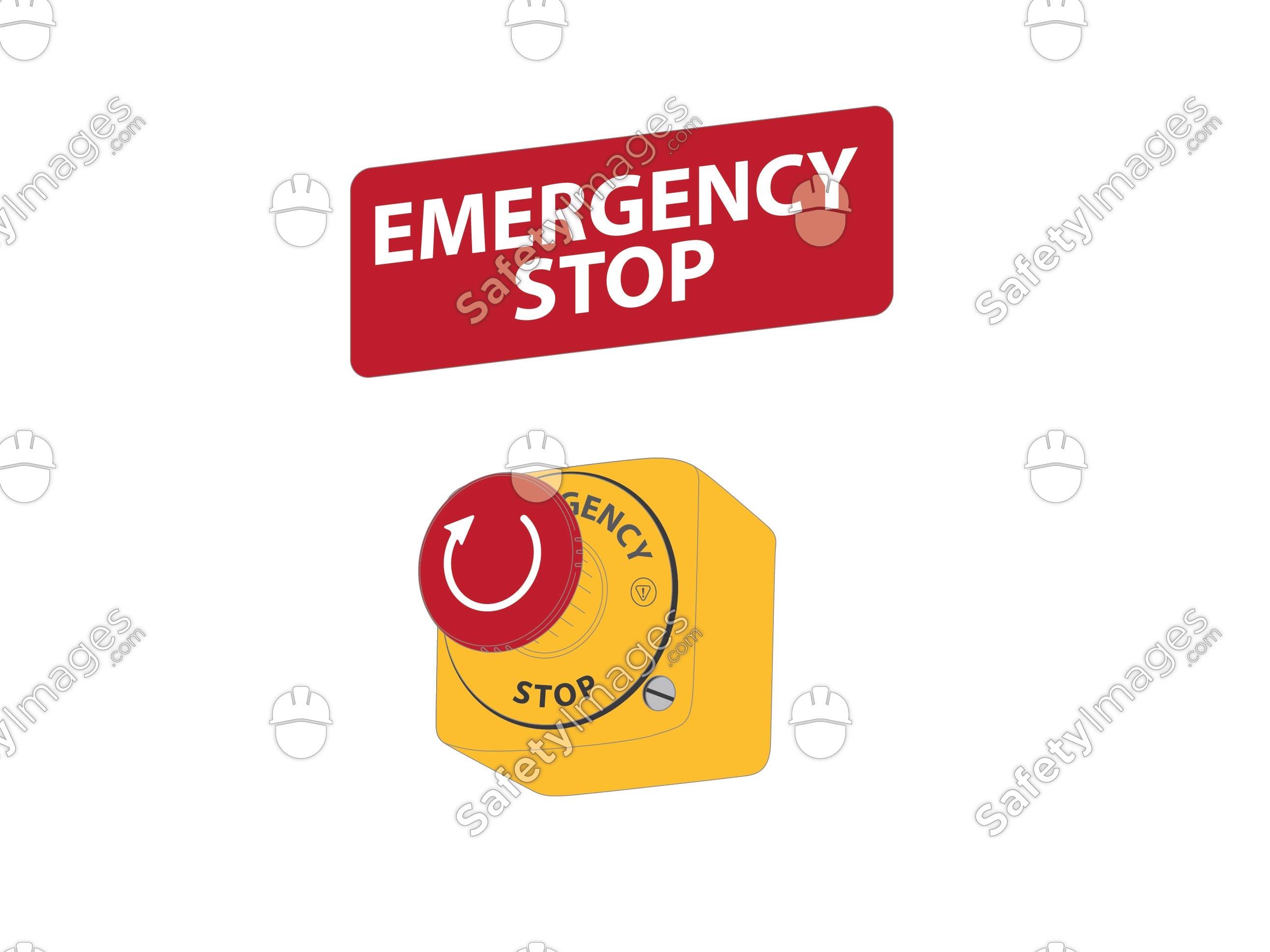 Emergency Stop Button with Sign – SafetyImages.com