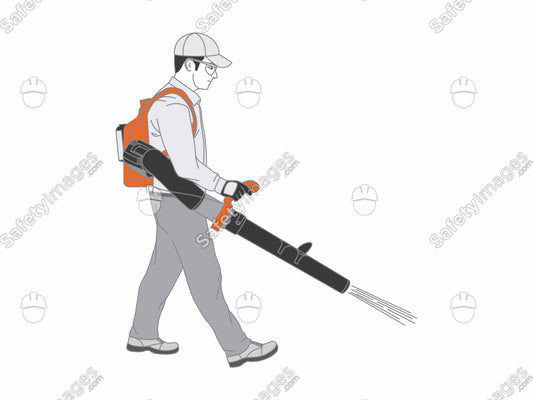 Man Using Leaf Blower with Cap