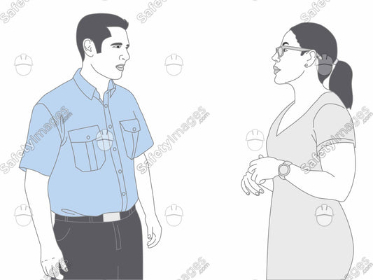 Man and Woman Talking at Safe Distance