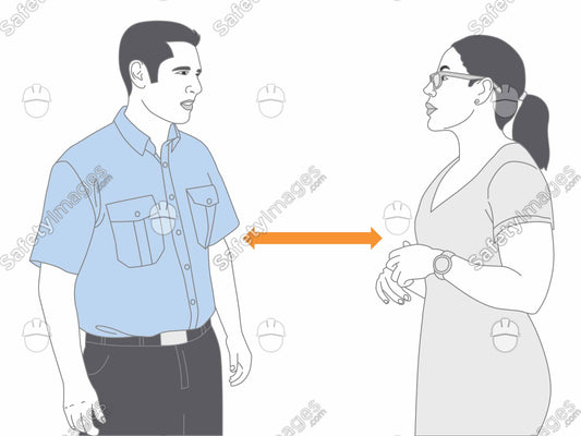 Man and Woman Talking at Distance with Arrow